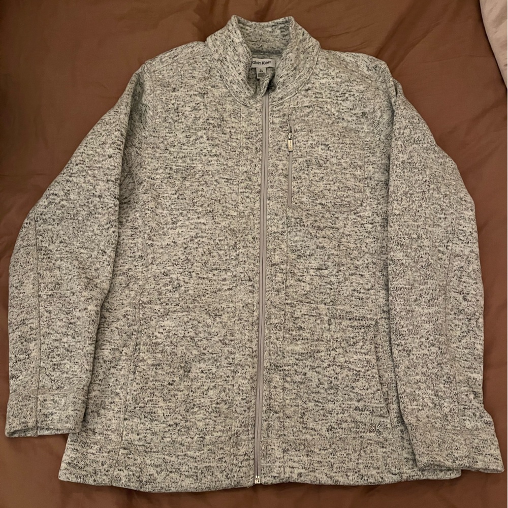 Calvin Klein women’s size L heather grey full zip fleece jacket w/chest pocket
